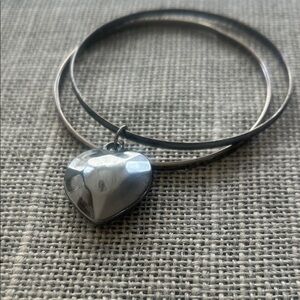 Dark Silver color Heart Charm Bangle Bracelet set gunmetal